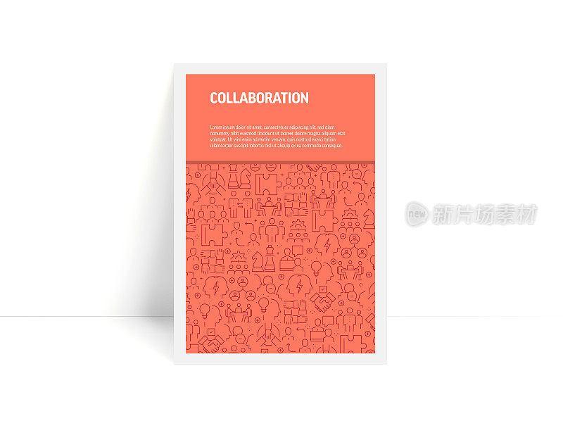 Vector Set of Design Templates and Elements for Collaboration in Trendy Linear Style - Pattern with Linear Icons Related to Collaboration - Minimalist Cover, Poster Design